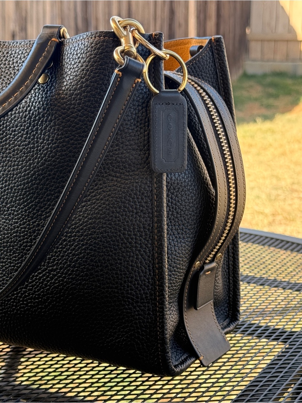 Coach Black Leather Hangtag Tag Keychain Keyring Gift Bag Charm